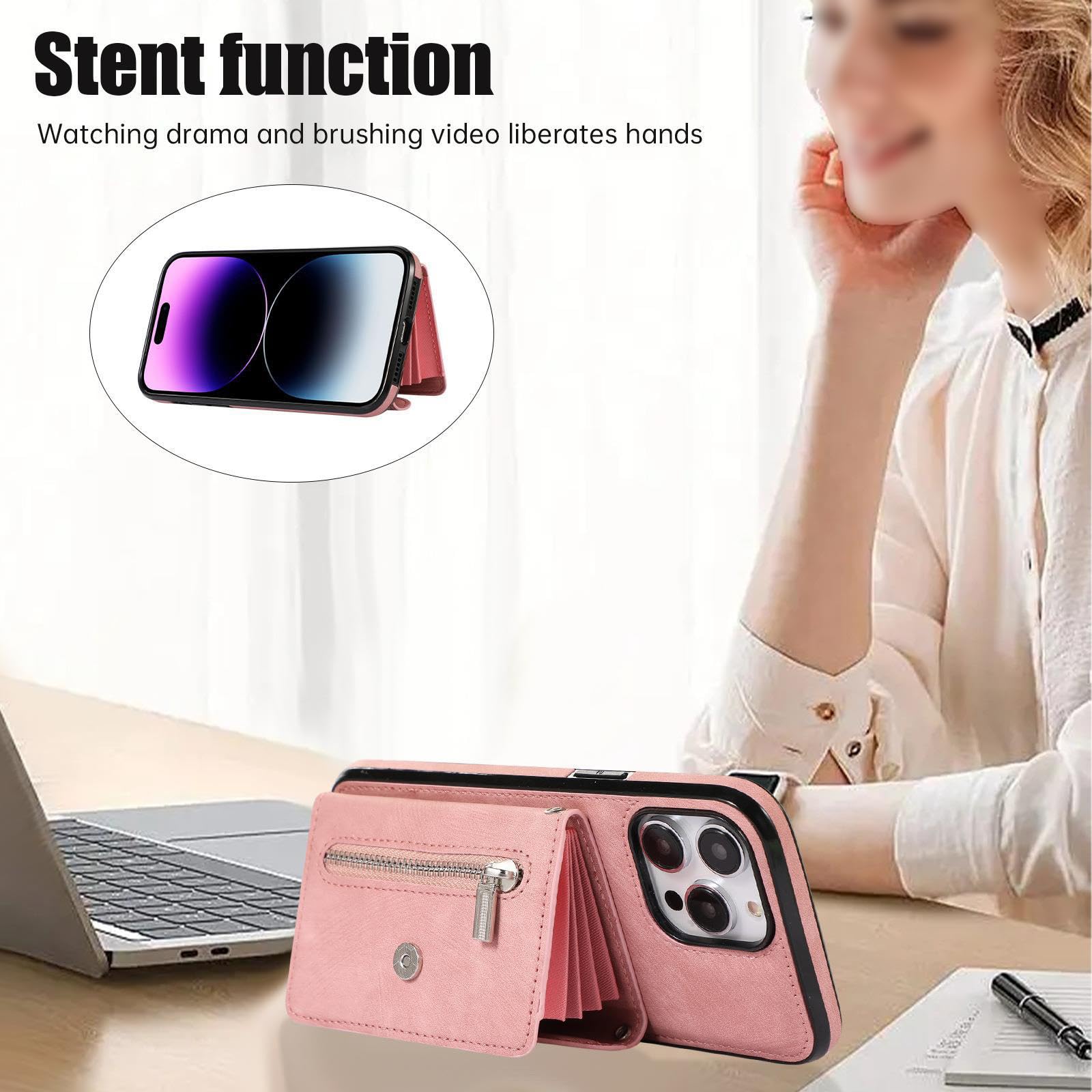 Funda De Piel para iPhone 15 Pro Max/15 Plus/15 Pro/15, Carcasa Cartera, 4 Ranuras Tarjetas Y Soporte Plegable, Cubiertas con Cuerda para Colgar Ajustable,Púrpura,15 Plus 6.7''