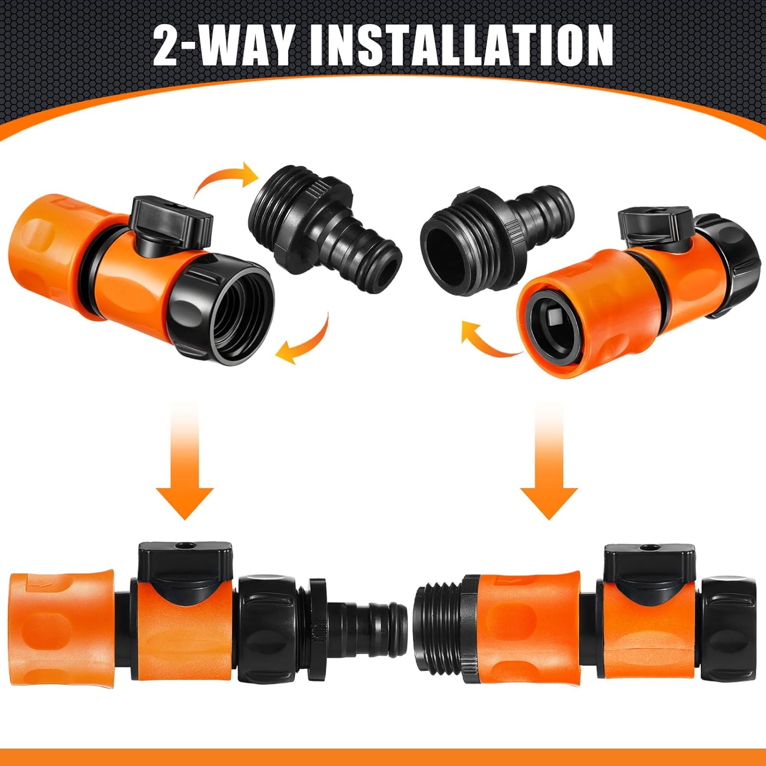 Threlaco 20 Pack Garden Hose Quick Connect with Shut Off Valve, No-Leak 3/4" GHT Plastic Water Hose Fittings for Sprinkler Nozzle Rv Washer Heavy Duty Repair Kit with 40 Adapters & 40 Washers