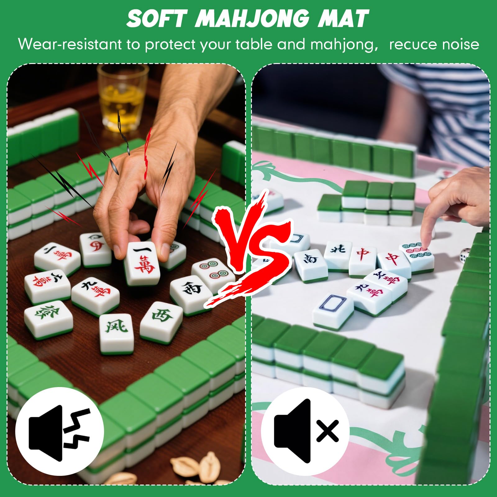 Dunzy Tapete Mahjong de 33 x 33 pulgadas con bolsa de transporte antideslizante para reducción de ruido, tapete de goma para juegos de mesa Mahjong, accesorios de regalo para juegos de mesa de póquer