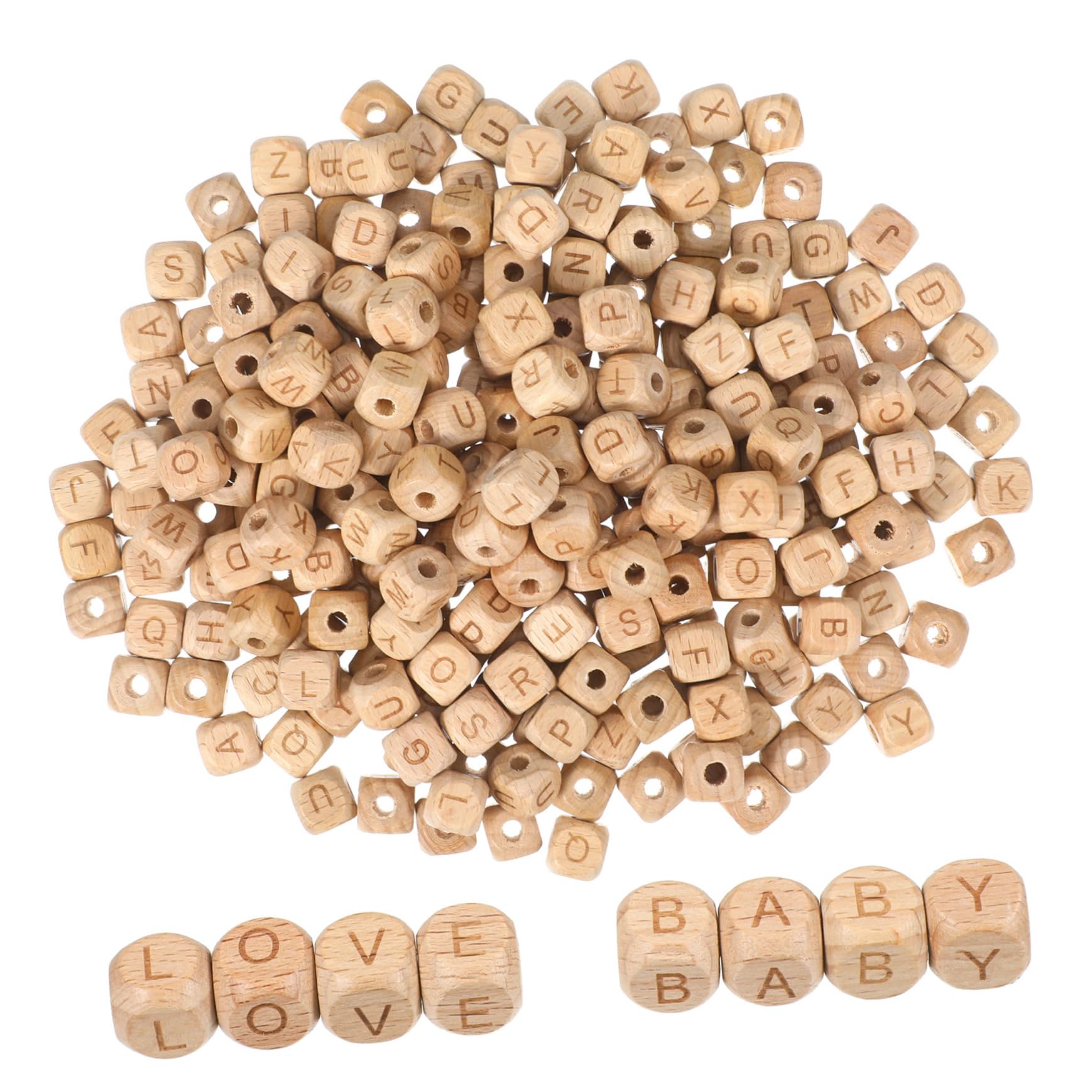 Buchstabenperlen aus Beech Holz, Beige, Quadratisch, 260 Stück