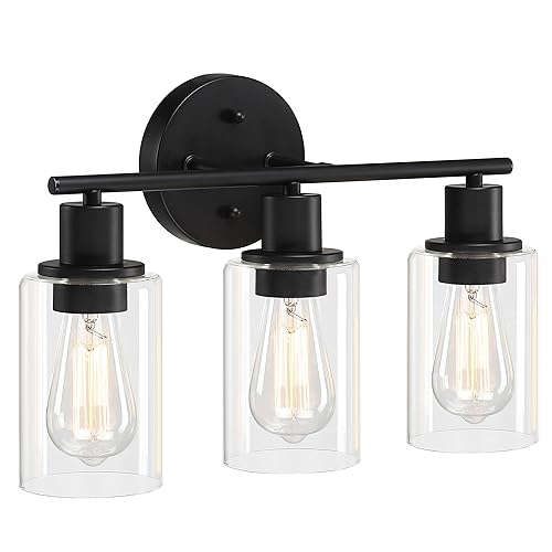 Pia Ricco Bathroom Vanity Light Fixtures, 3-Light Black Vanity Lights