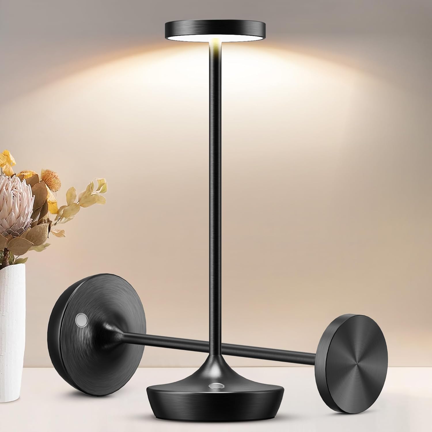 2 Pack Led Cordless Rechargeable Waterproof Table Lamp(Battery Operated Touch Light 3 Color Dimming Portable Night Lamp IP54 Waterproof Suitable For Indoor Outdoor Patio Restaurant Dining Home) Black