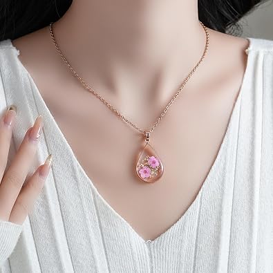 Hefestus Real Pressed Flower Necklace for Women, Handmade Boho Chic Dangle Design, Unique Floral Jewelry, Cute and Thoughtful Gift for Christmas, Valentines & Mothers Day