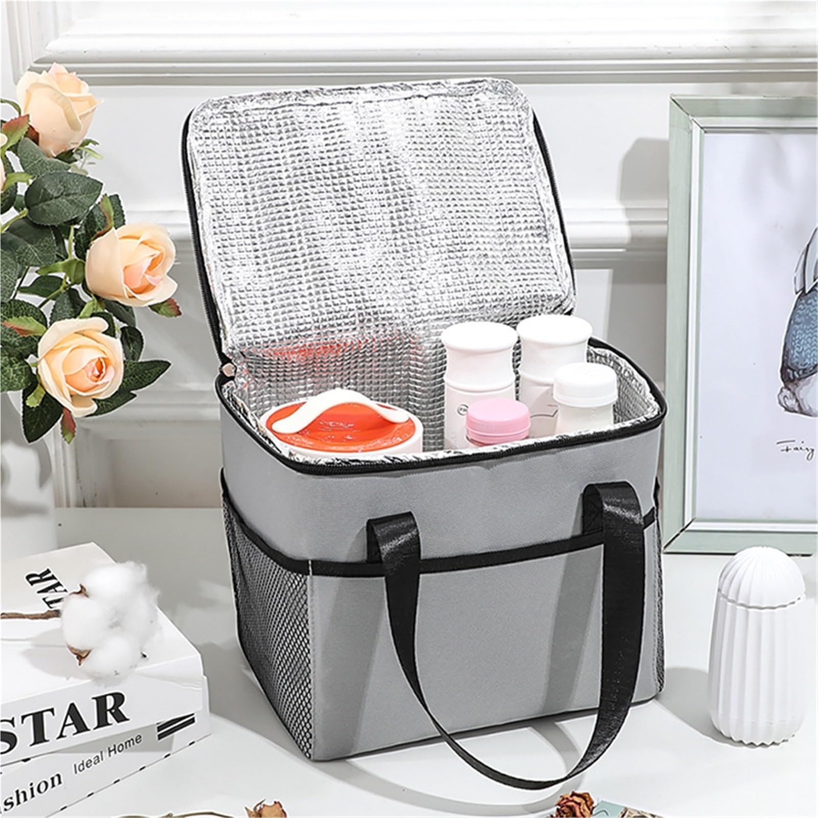 2 stücke 8L Große Kapazität Picknick Thermische Mittagessen Taschen(Grey)