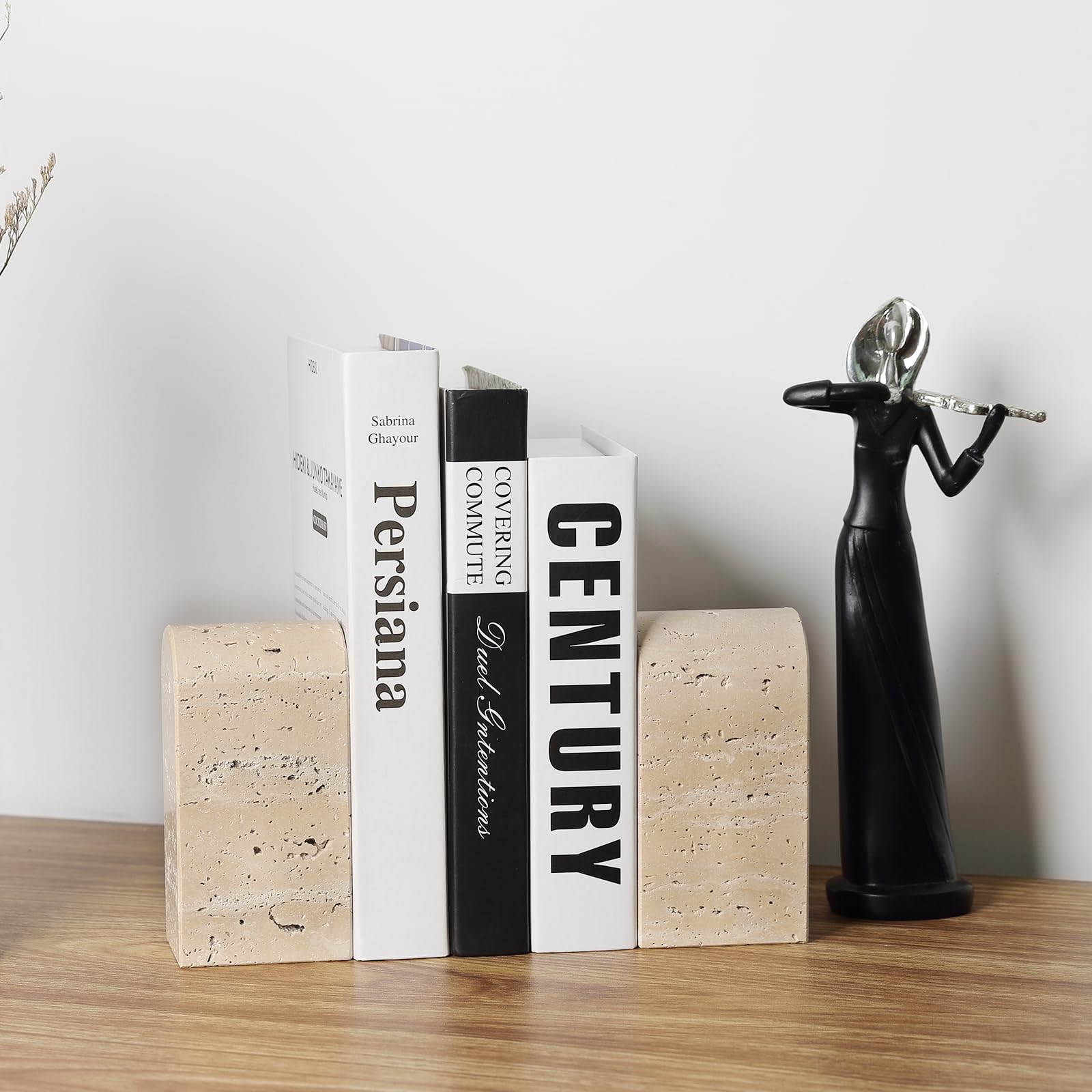 Koville Fermalibri in travertino italiano per scaffali, fermalibri decorativi, 3,2 kg, in marmo, per libreria, appartamento, decorazione per libri normali, CD/videogiochi (Travertino Romano)