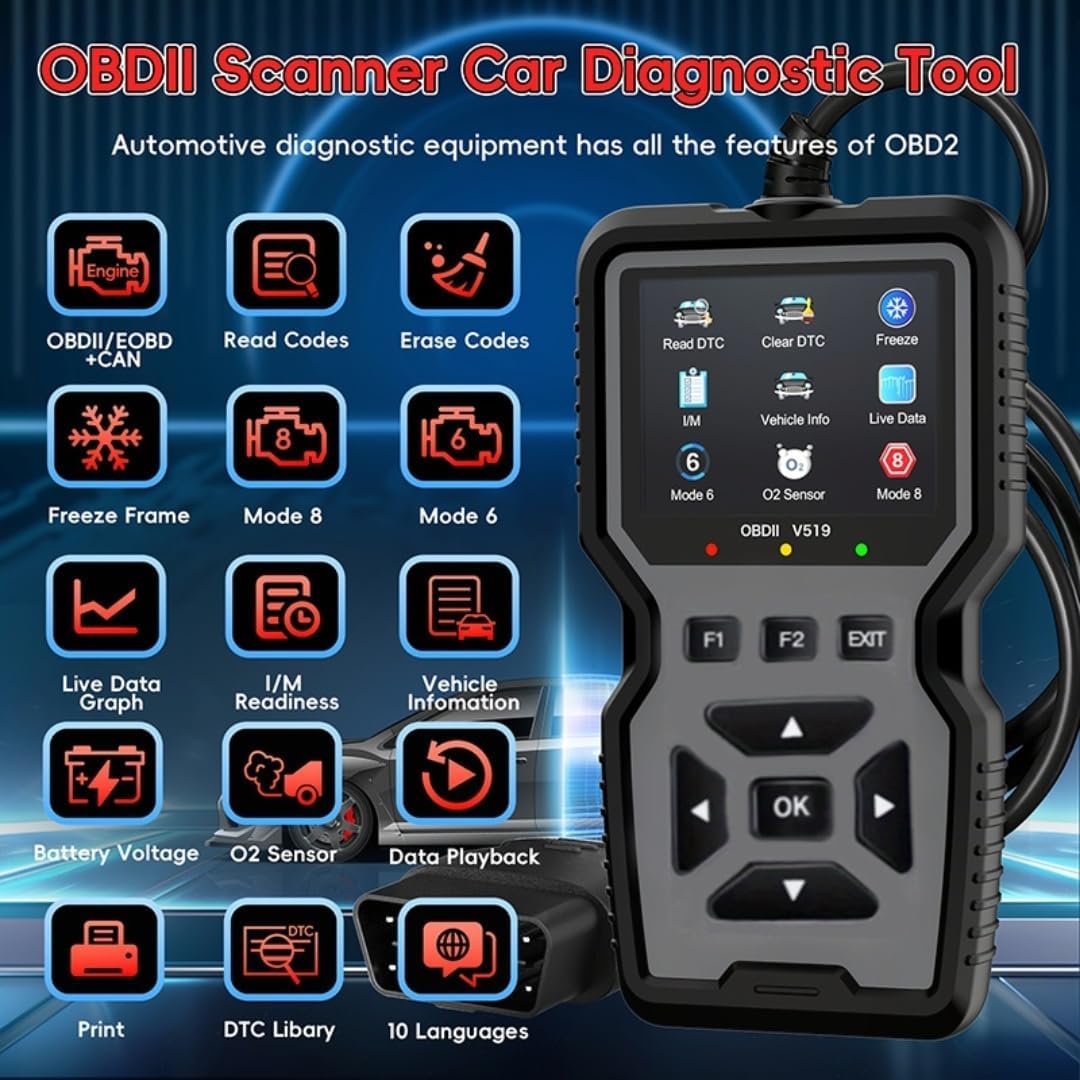 OBD2 Scanner Diagnostic Tool, Check Engine Code Reader OBD2 Scanner with Reset, Mode 6, Mode 8 & I/M Readiness, Auto Check Engine Light Car Diagnostic Scan Tool for All OBDII Car Since 1996