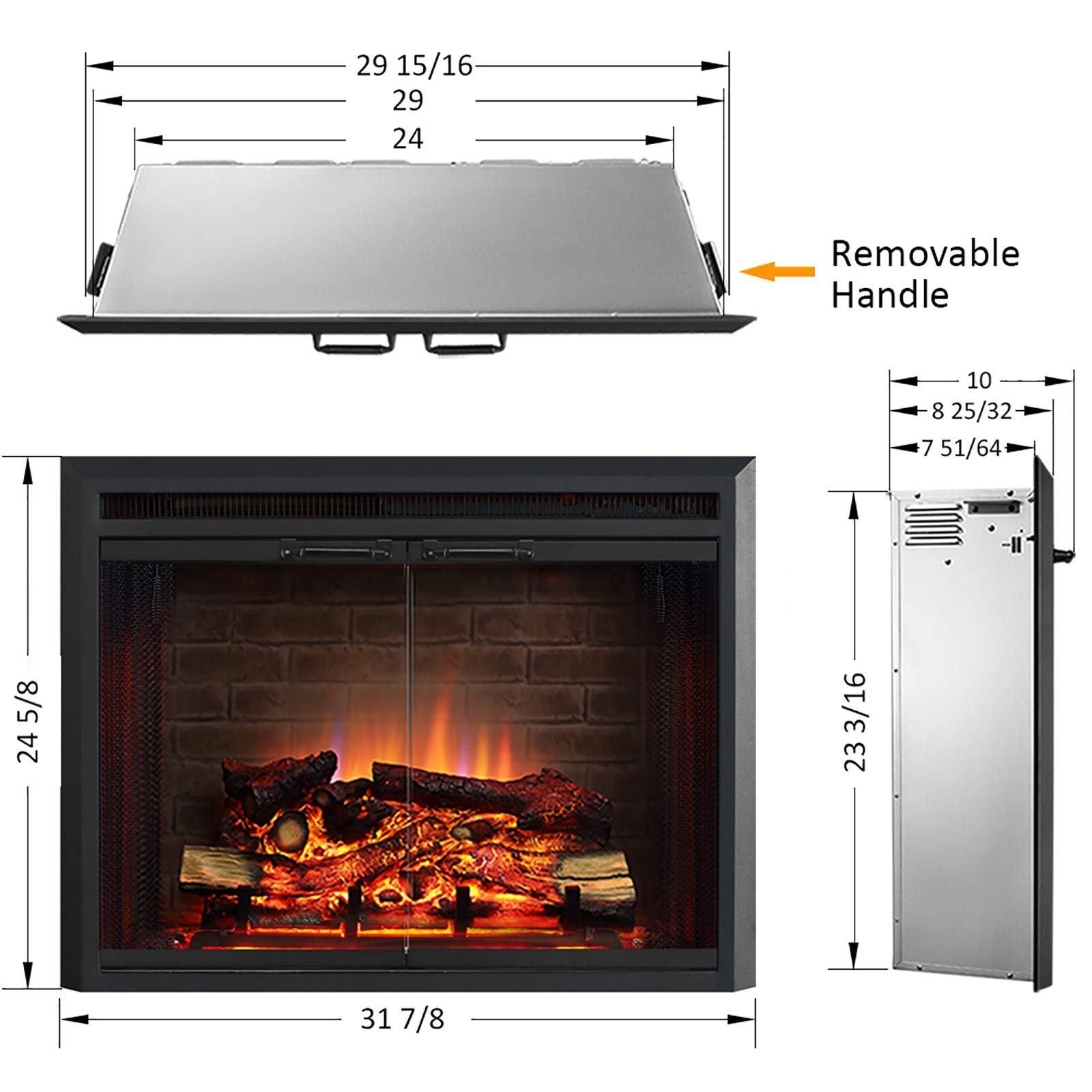 Amazon.com: PuraFlame Klaus Electric Fireplace Insert with Fire Crackling  Sound, Glass Door and Mesh Screen, 750/1500W, Black, 29 15/16 Inches Wide,  23 3/16 Inches High : Home u0026 Kitchen