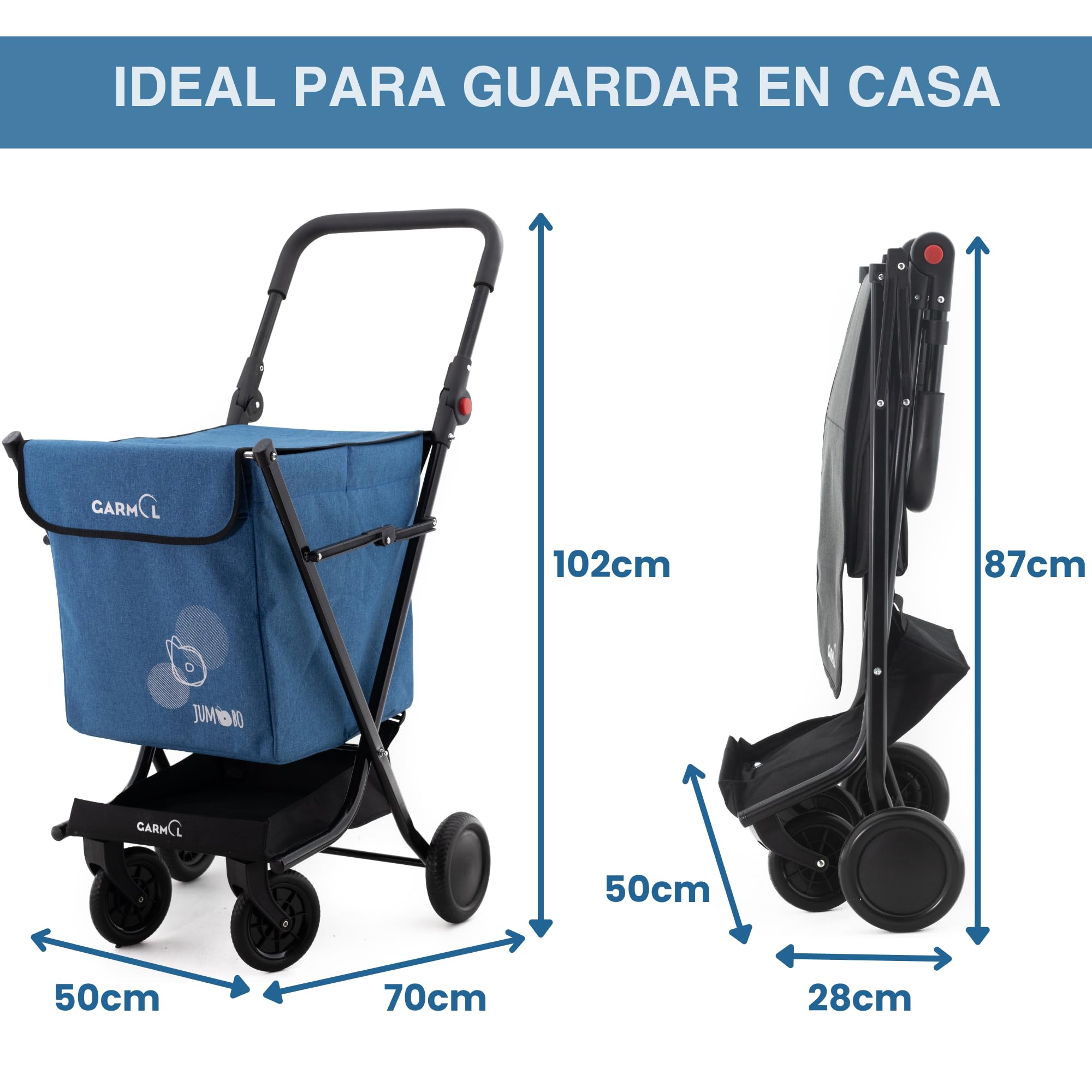GARMOL Carro de la Compra Plegable 66 litros | Carro de la Compra 4 Ruedas Gran Capacidad | Carrito Compra 4 Ruedas Plegable Color Azul