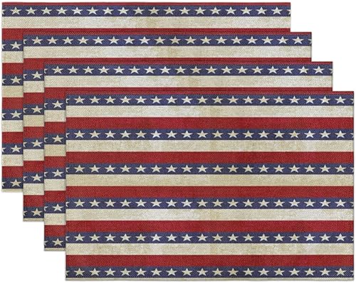 Miniatura 7 de Vintage Striped Stars Placemats Set of 6 Fabric Placemats Square Placemat for Kitchen Table Heat Resistant, Easy to Clean Table Placemats 12x18 Inch