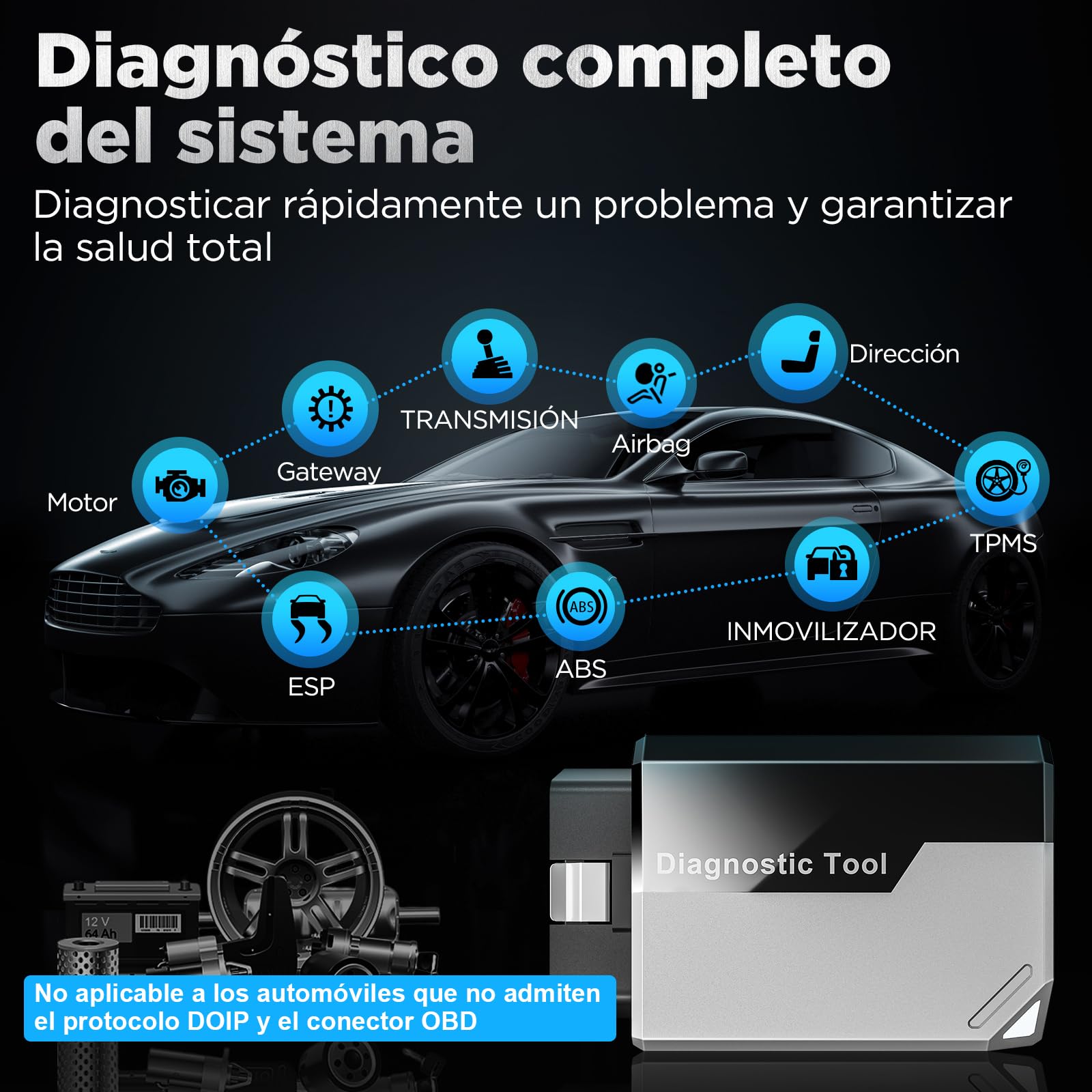 KINGBOLEN EDIAG Elite OBD2 Diagnosis, Bluetooth Diagnosis Coche Multimarca,Diagnóstico de Todos los Sistemas, 15+ Servicios Reset, Prueba Activa, para Android & iPhone, Actualizaciones gratuitas