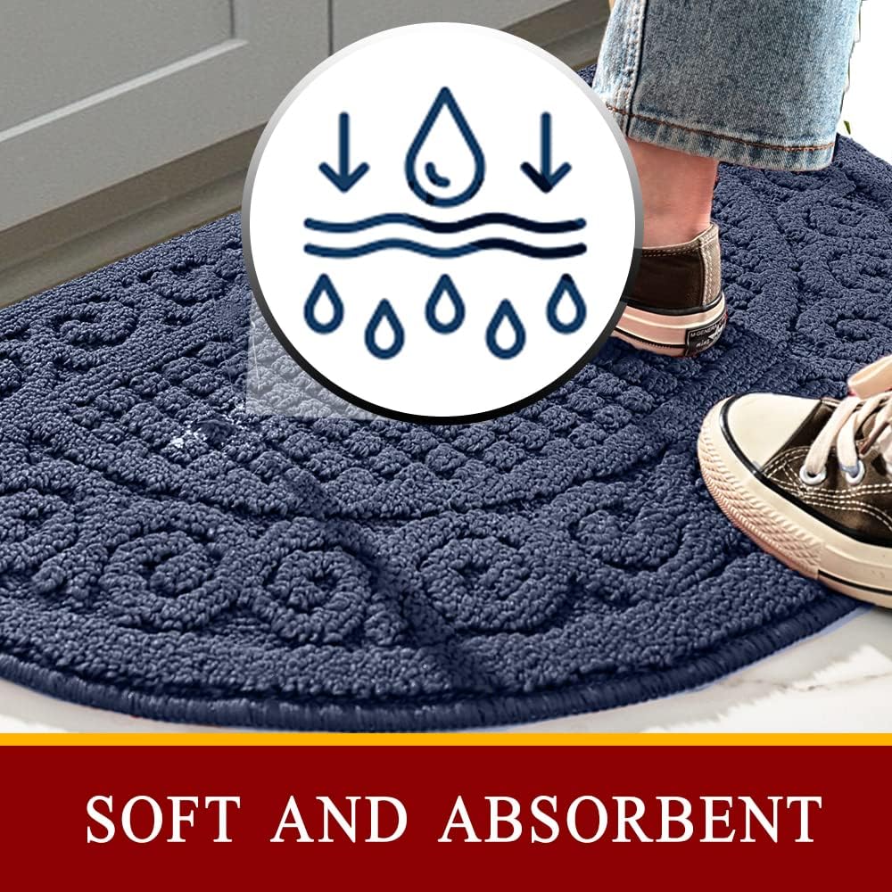 Navy Kitchen Mats for Floor 2 Piece 18”X30”, Non Skid Washable Kitchen Rugs, Absorbent Standing Rug, Throw Rug,Half Circle Carpet for Sink,Laundry Room Area