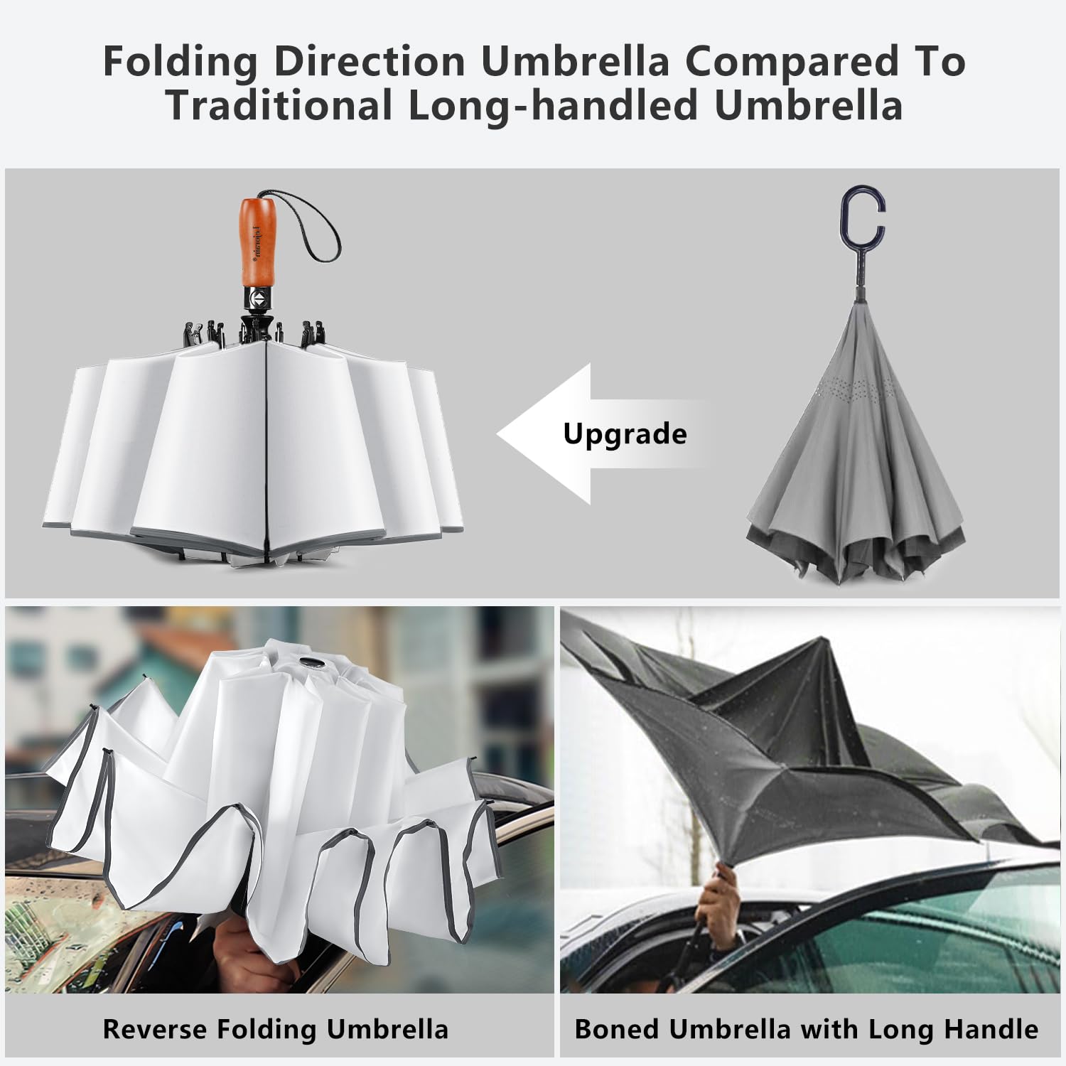 Lejorain Parapluie de voyage inversé Blanc – Ouverture automatique – parapluie portable pour filles et garçons (50 pouces)
