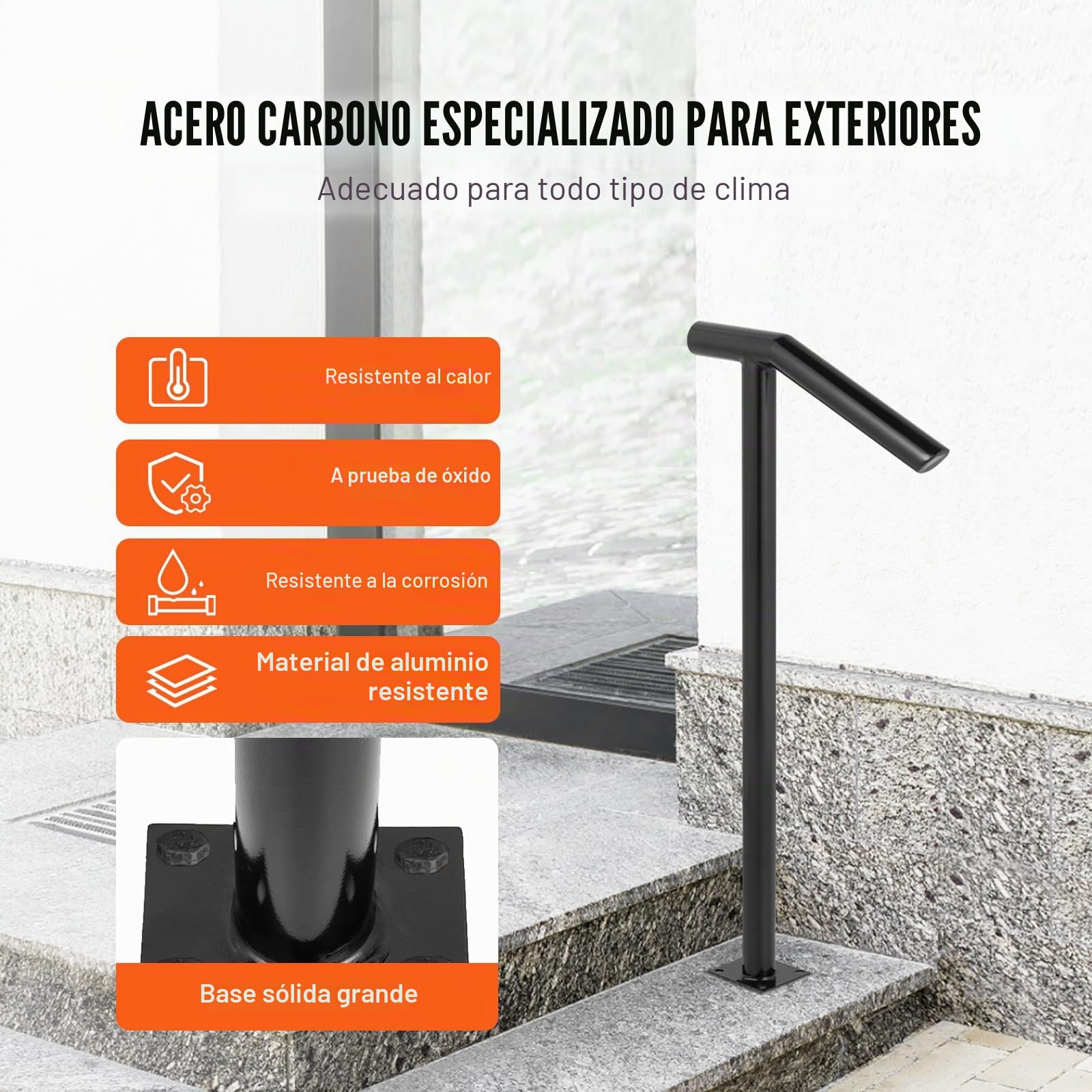 Happybuy Pasamanos Escalera 45.7 cm Barandilla Escalera 45.7 cm Pasamanos para Escaleras Pasamanos de Pared Montaje en Pared Hierro Forjado Color Negro 2 Pasos