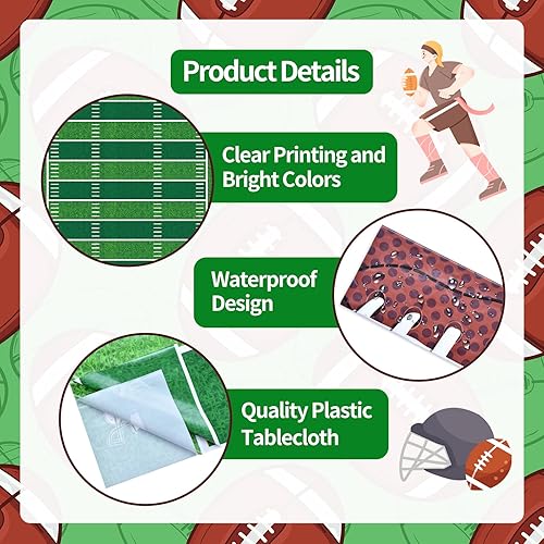 Miniatura 3 de SpinLaLa Juego de manteles de plástico de fútbol de 4 piezas de 54 x 108 pulgadas, 2 manteles rectangulares desechables de campo verde y 2 fundas