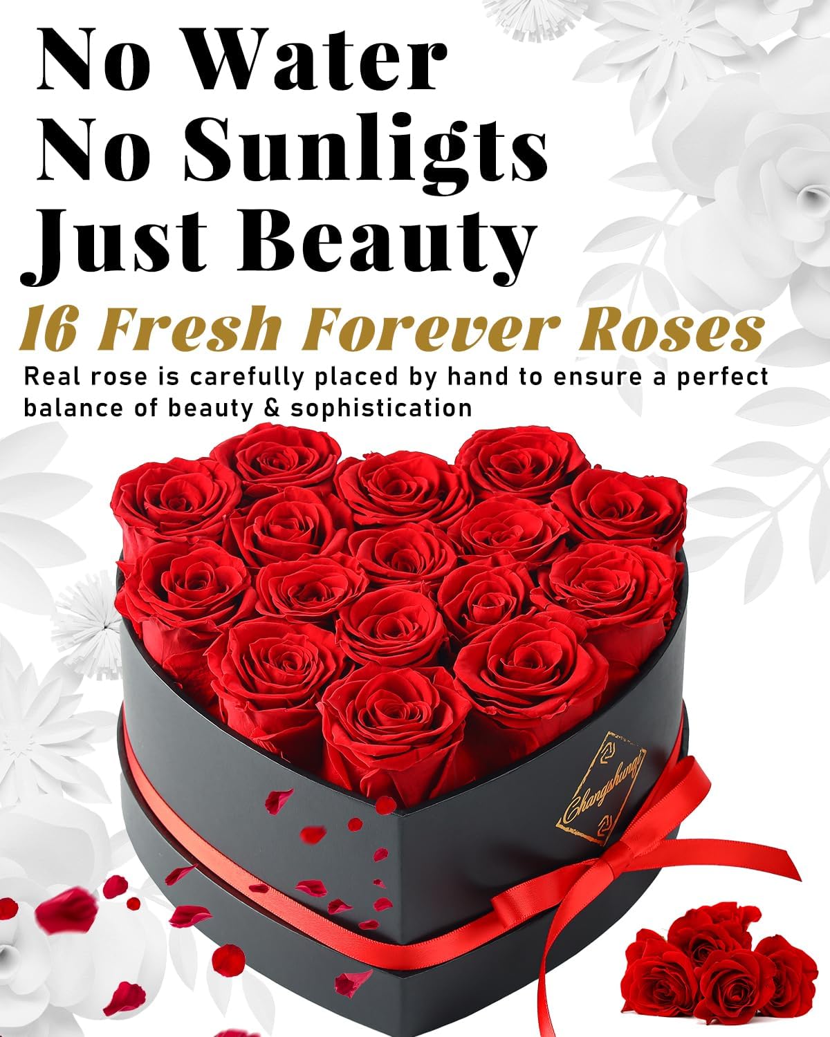 16 Flowers Forever Preserved Roses in Heart Box, Preserved Flowers for Delivery Birthday Gifts Women Anniversary Forever Flowers for Mothers Gift Real Rose Forever Gifts for Women Mom Wife - Image 3