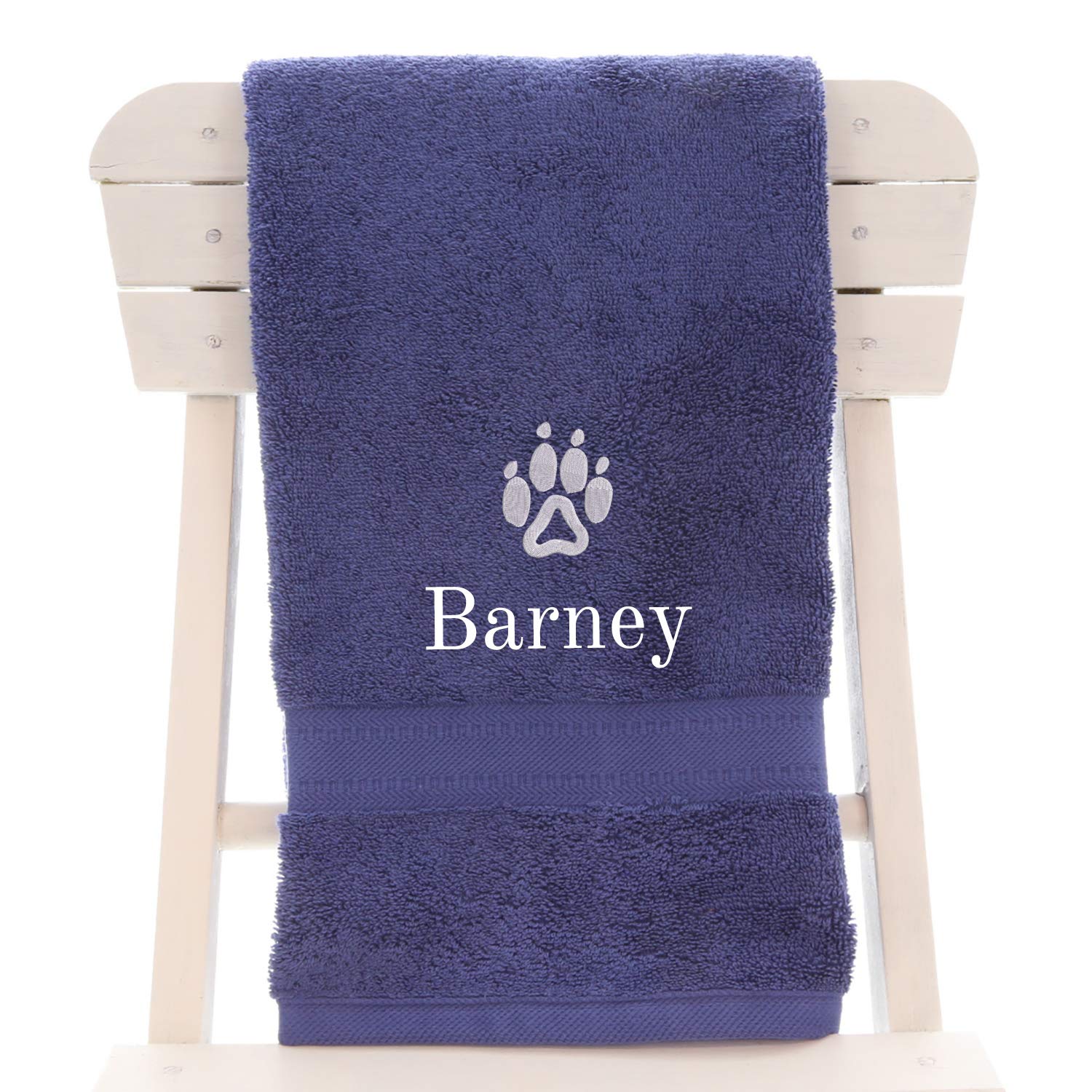 aztex Personalised Combed Cotton Dog Towel, 70cm x 130cm, Navy Blue