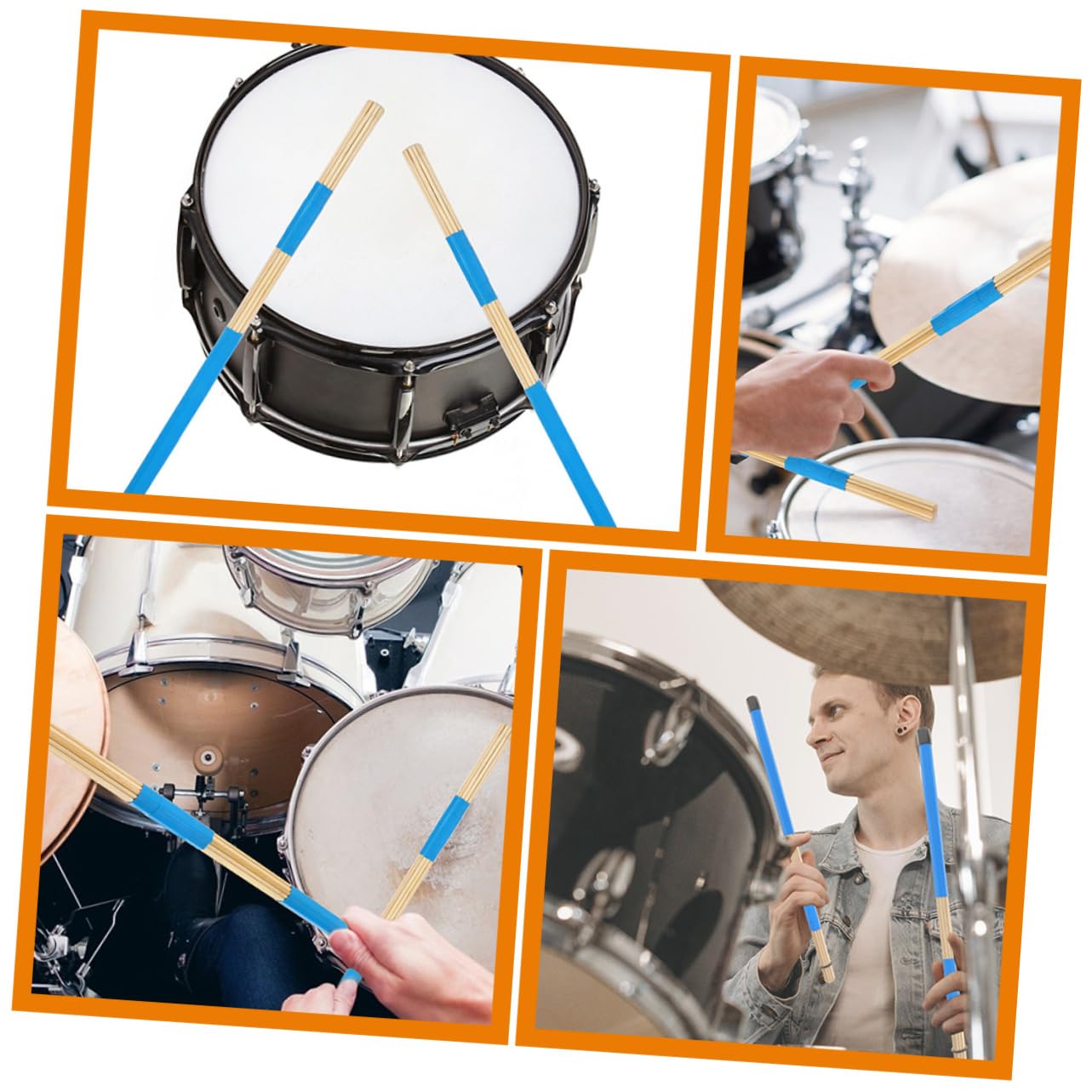 BESTonZON Balais de Batterie en Bois 19 Brins, Lot de 3 Paires Bleu, Baguettes pour Percussion, Accessoires pour Batterie, Balai de Tambour pour Étudiants et Débutants, Outil Léger