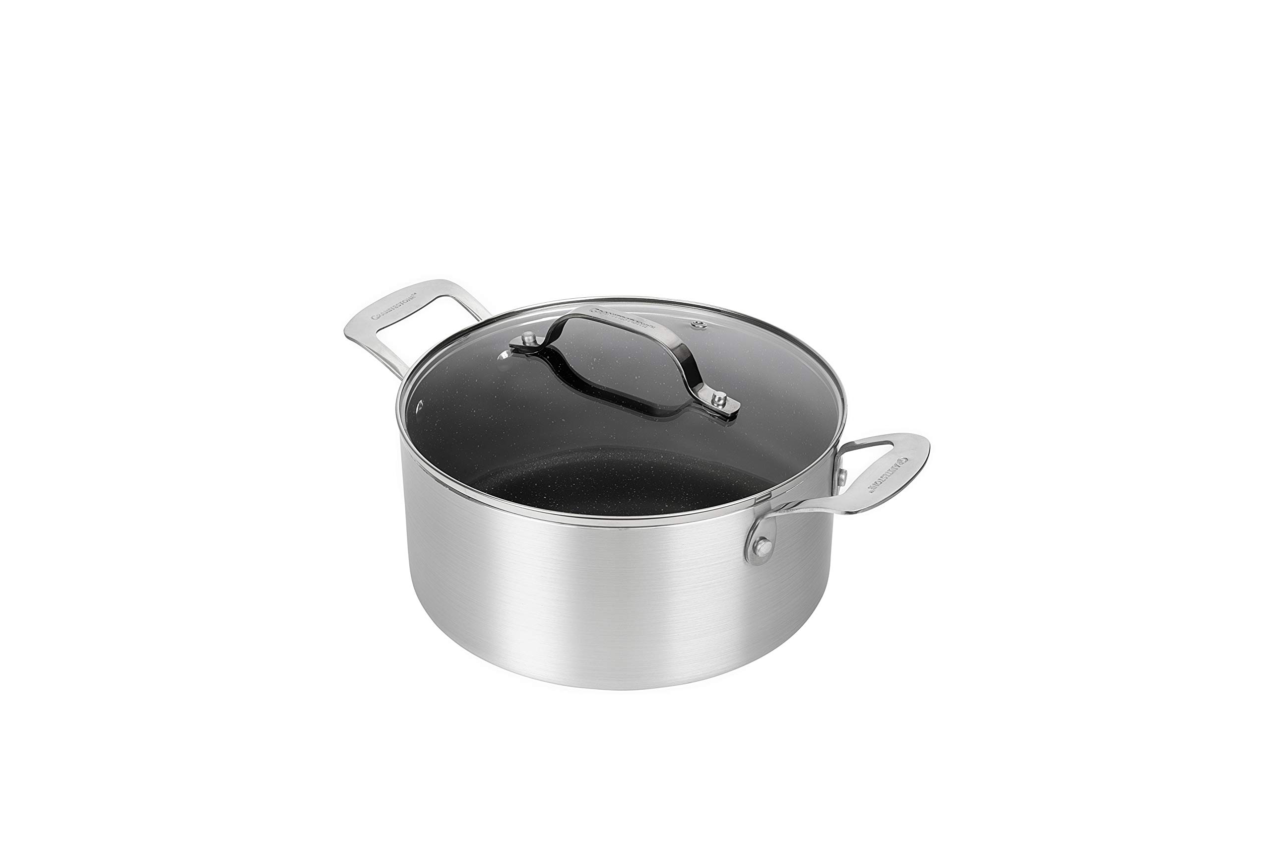 Granitestone 5 Quart Stock Pot Nonstick Coating hard anodized Pasta Pot Stock Pot with Tempered Glass Lid -100% PFOA Free-Dishwasher & Oven Induction Safe