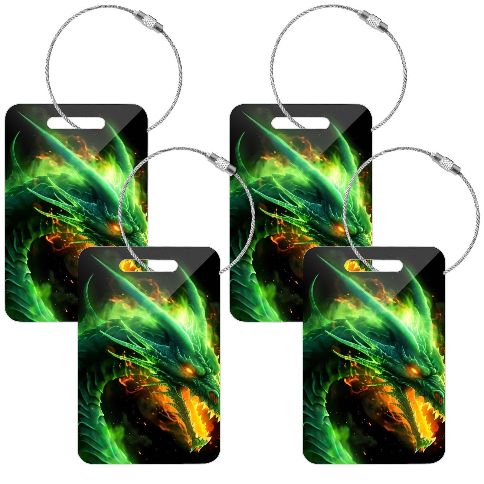 Msyxl Acrylic Luggage Tag Green Dragon Luggage Tags for Suitcases, Lightweight Suitcase Tag for Travel Bag Suitcase, 4 Pcs M Luggage Accessory