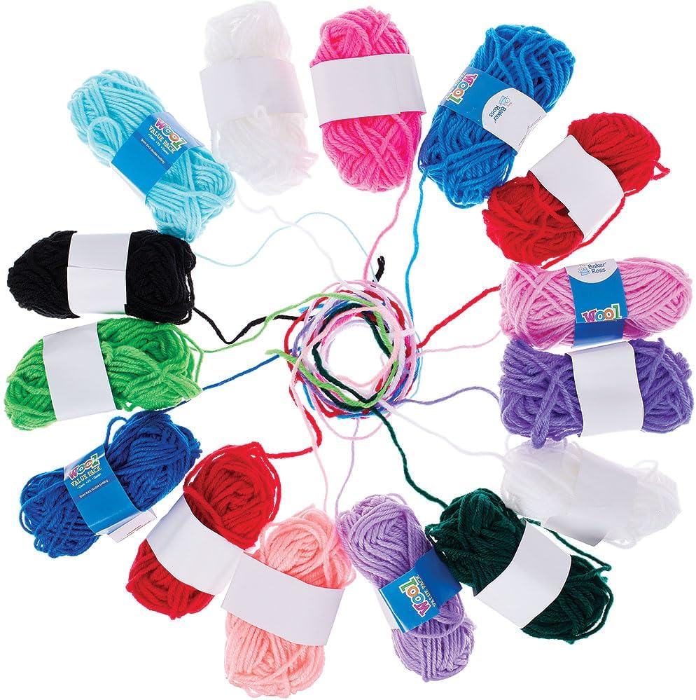 Baker Ross AG238 Coloured Wool Value Pack — Creative Kids' Arts and Craft Supplies to Decorate Cards, Collage and Projects (Pack of 10), Assorted, 10g