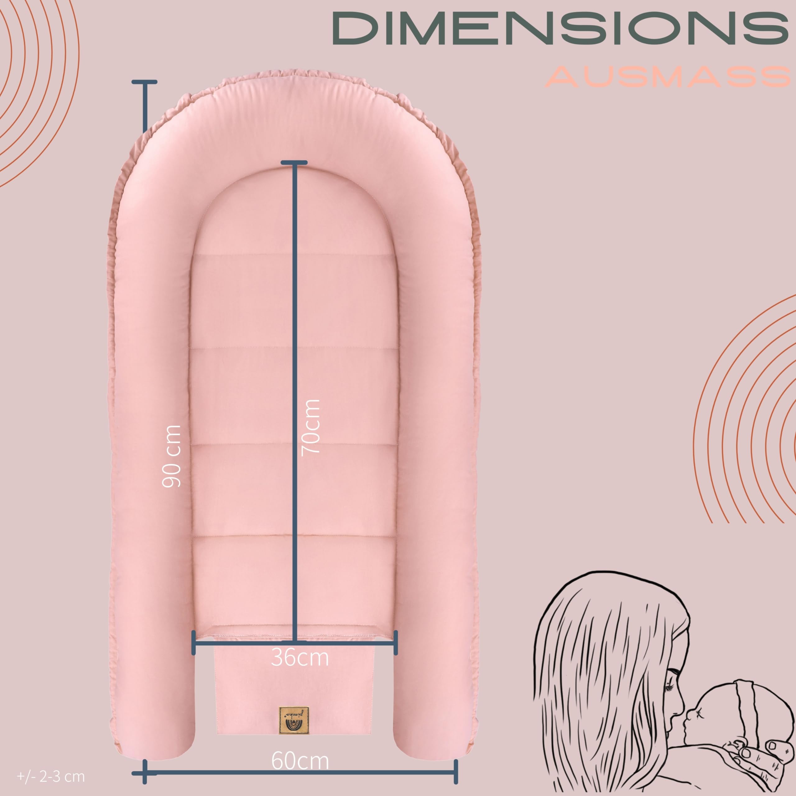 PIMKO Nid d'ange pour bébé - Nid douillet 2 côtés - Pour nourrissons et nouveau-nés - 100 % coton - Convient pour la maison - 55 x 90 cm (rose avec rabat)