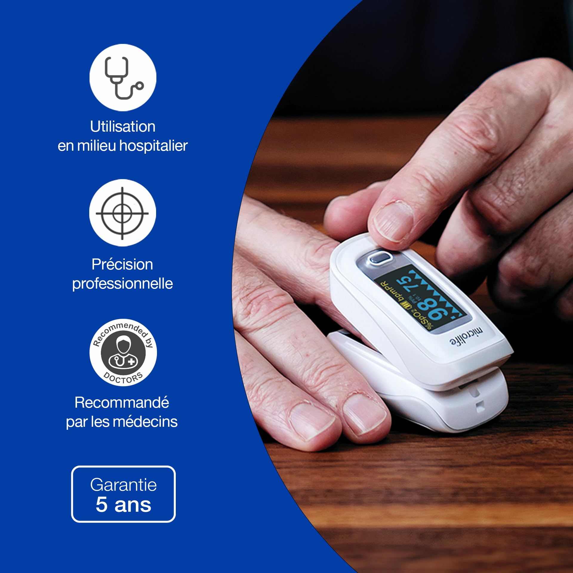 Microlife OXY210 Oxymètre Pouls, Garantie 5 ans, Précision Professionnelle, Validé Cliniquement, Saturation Oxygène (spO2), Alerte Risque, Réglage Affichage/Luminosité