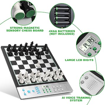 LC2B Advanced Electronic Chess Set with ELO 2200+ Engine & Talking AI Tutor, Comfortable Size Electronic Chess Board Perfect for Chess Lovers, Smart Computer Chess Game Set with Strong Magnet(Silver)