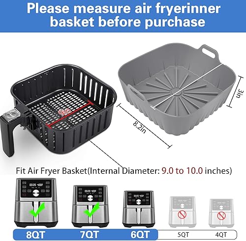 Miniatura 2 de 2 forros de silicona para freidora de aire Ninja Dual Zone DZ201 8QT, forros de silicona reutilizables para freidora de aire rectangulares, insertos