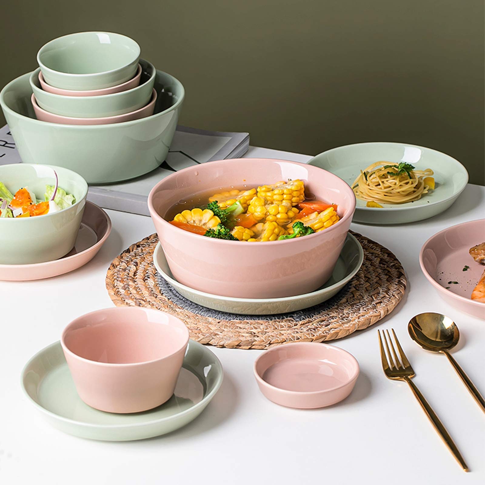 SAeWare Piatti da pranzo alla moda,Set da pranzo in ceramica, Set di stoviglie in porcellana di stile nordico