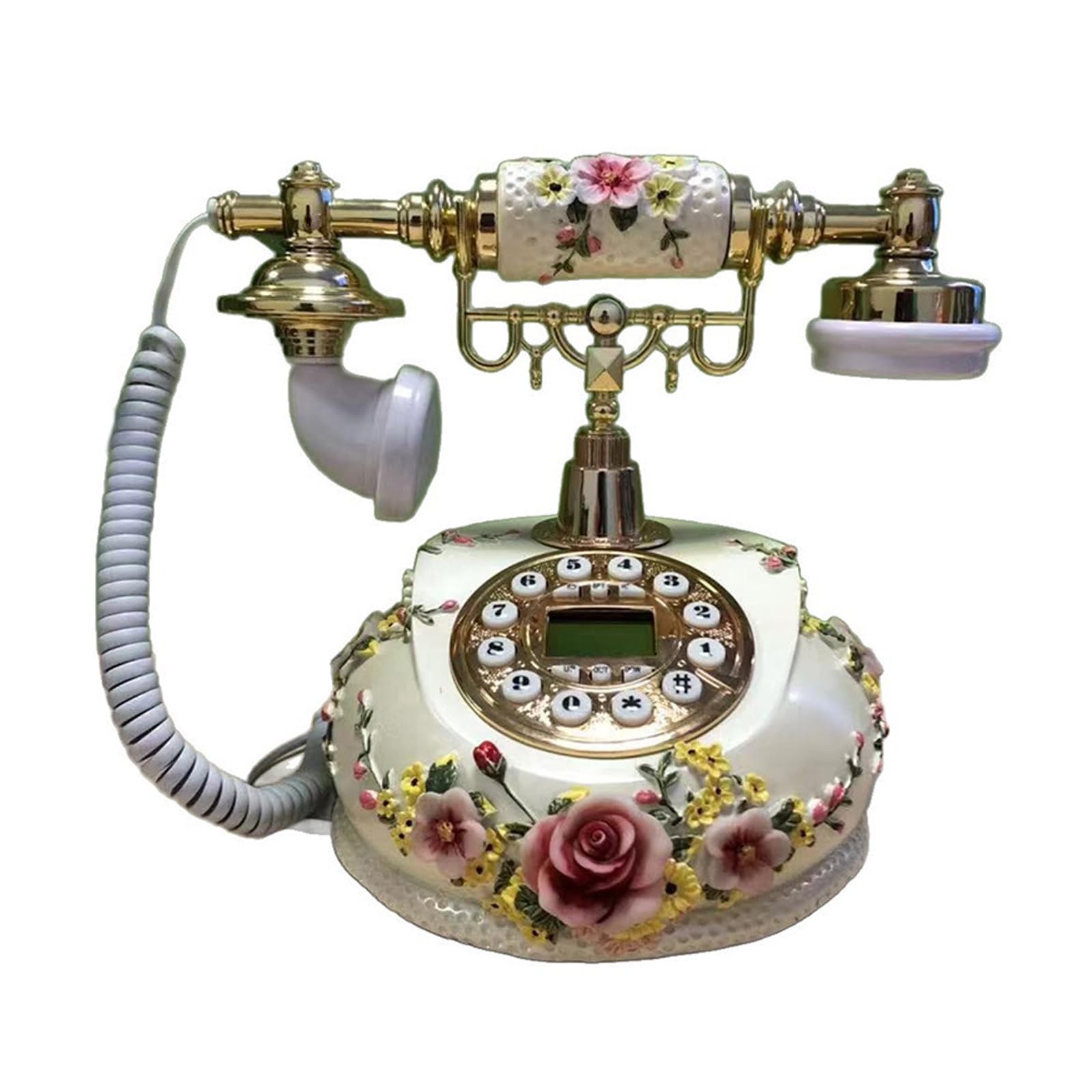 Telefono Fisso Floreale Vintage con Rose dipinte a Mano in 3D, Telefono Classico in Stile Antico con ID chiamante e Selezione a Pulsanti per Arredamento casa, Camera da Letto e Reg
