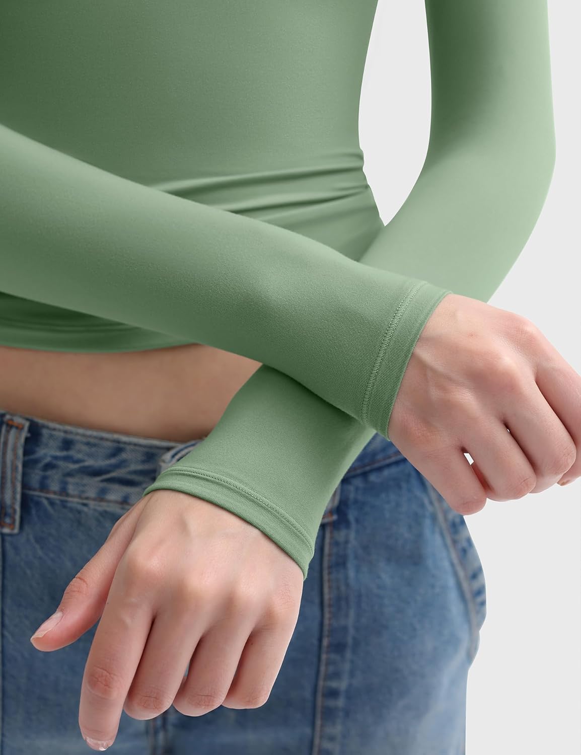 PUMIEY Women's Long Sleeve T Shirts Scoop Neck Slim Fit Going Out Tops Double Lined Basic Tee Smoke Cloud Collection - Image 6