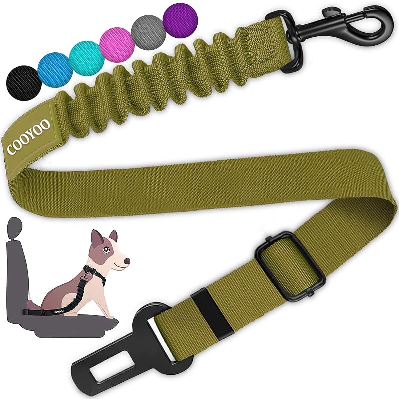 Cinto de Segurança para Cães COOYOO em Nylon Ajustável com Amortecimento Elástico 07-Olive