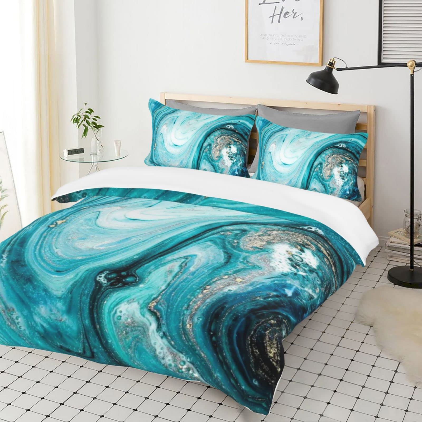 OulensyMarble Bed Linen Bed Cover Bed Linen 135 x 200 cm Bed Linen Set Women's Four Seasons (5.220 x 260 cm + 80 x 80 x 2)