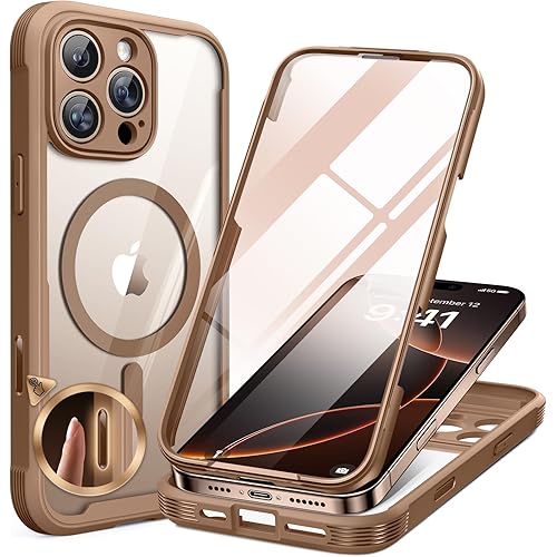 Miracase Magnetic for iPhone 16 Pro Max Case 6.9'' [Compatible with MagSafe] Full-Body Phone case with Built-in Glass Screen Protector& Camera Protector,Drop Proof 16 Pro Max Cover,Desert Brown