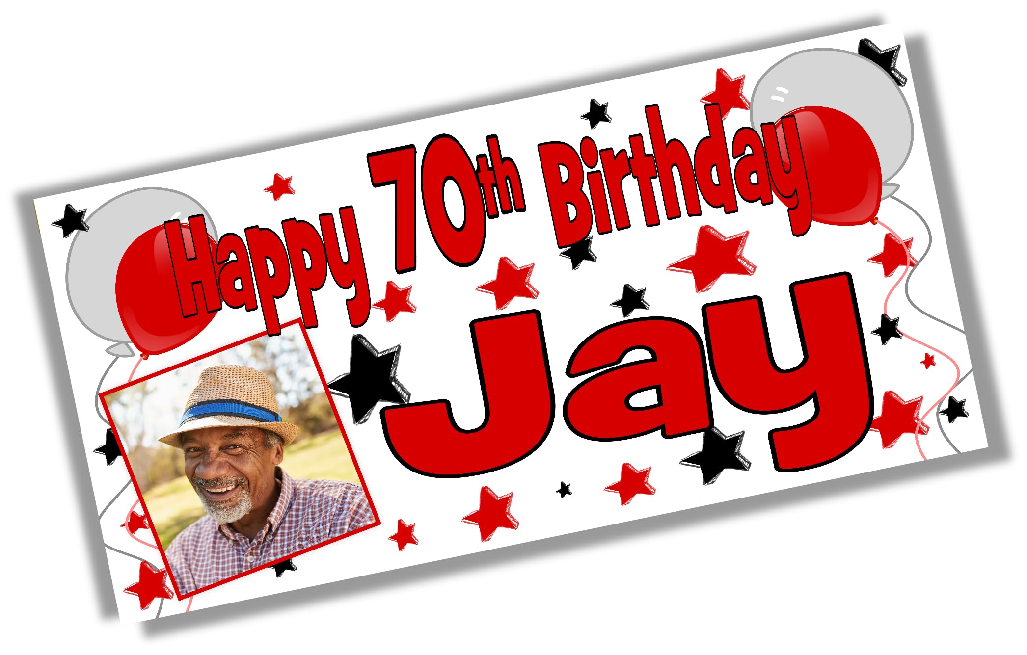 Large Personalised Birthday Banner with Photo for Men or Boys Any Name and Age Red and Black Party Decorations 10th 11th 12th 13th 18th 21st 30th 40th 50th 60th 70th 80th