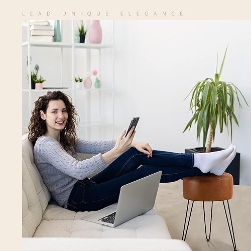 Miniatura 4 de LUE BONA Faux Leather Vanity Stool Chair for Makeup Room,Brown Stool for Vanity,19” Height, Tufted Small Vanity Chair with Metal Legs, Modern Foot