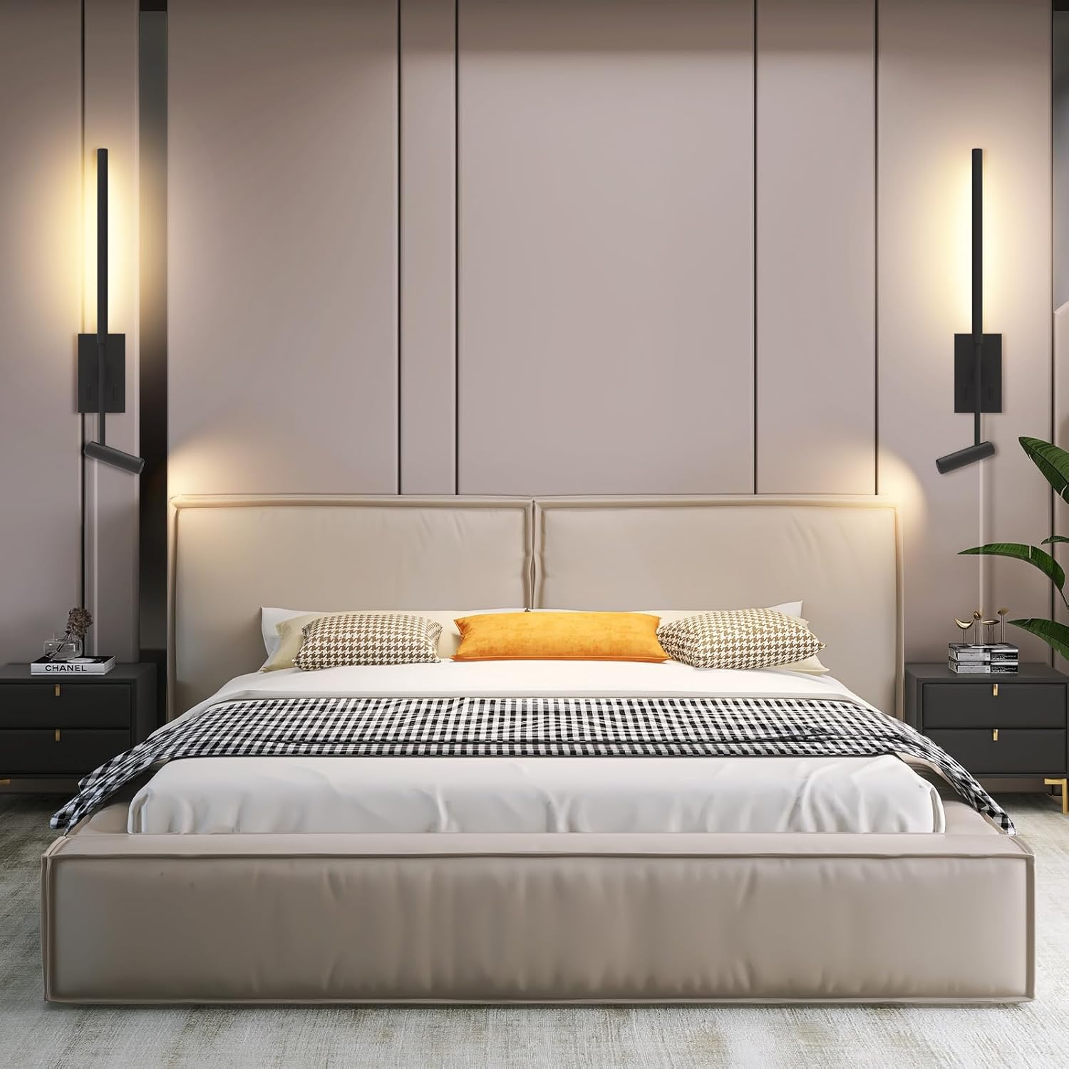 ZEROUNO Modern Plug in Wall Sconce Indoor Wall Light, Minimalist LED Line Wall Lamp with Switch, Adjustable Matte Black Wall lamp for Living Room Bedroom Hallway Reading etc