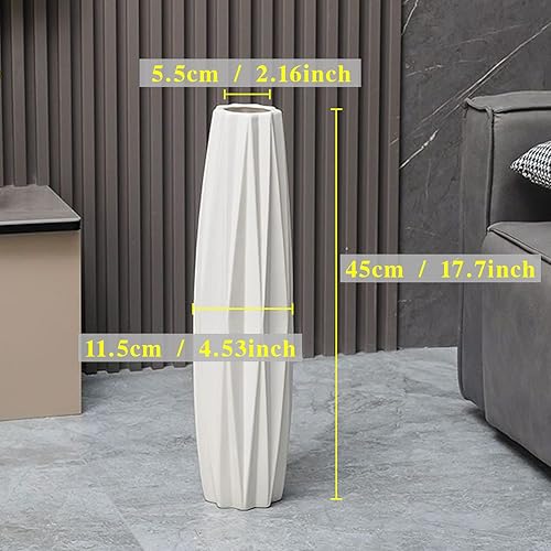 Miniatura 2 de Jarrón de cerámica blanca de 17.7 pulgadas de alto, jarrones grandes para oficina, granja, sala de estar, decoración moderna del hogar, diseño