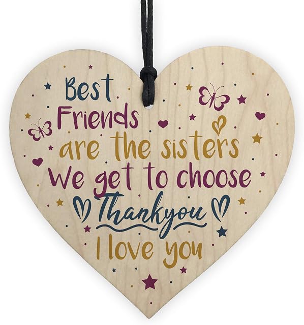 RED OCEAN Best Friend Sister Friendship Gifts Handmade Wooden Hanging Heart Sign Birthday Chic Plaque