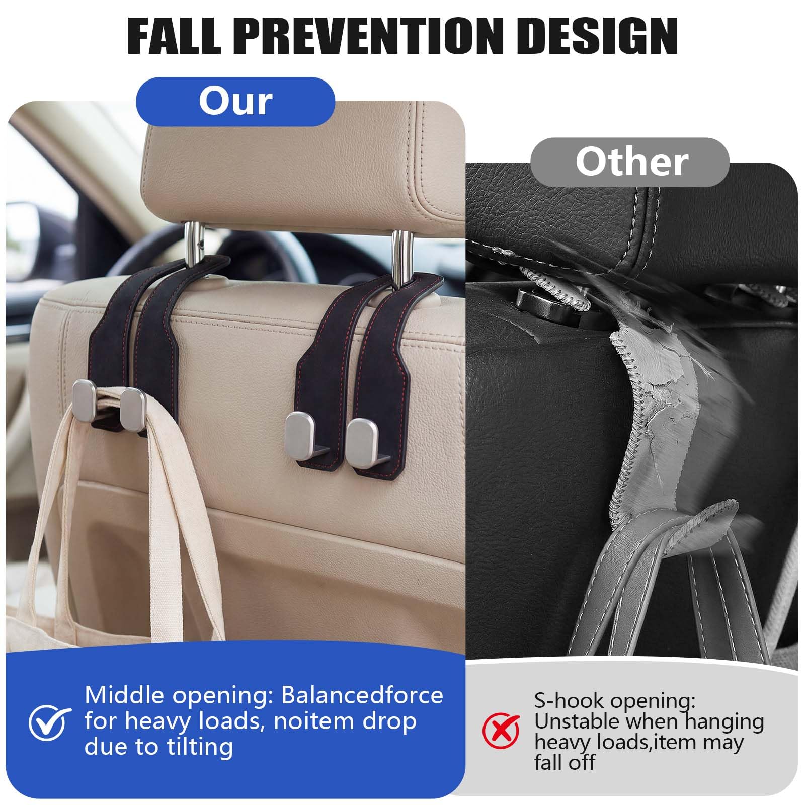 Black Car Headrest Hook Purse Hook for Handbag and Purse Car Seat Back Storage Hooks Thickened Designs 4Pcs — view 7