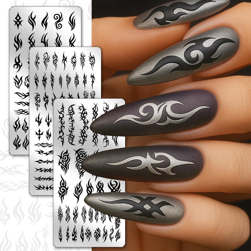 PH PandaHall 3 placas de estampado de uñas estilo tribal con patrón de remolino, plantillas de arte de manicura gótica, plantillas de arte de manicura con llama, mariposa, placa de sello para mujeres
