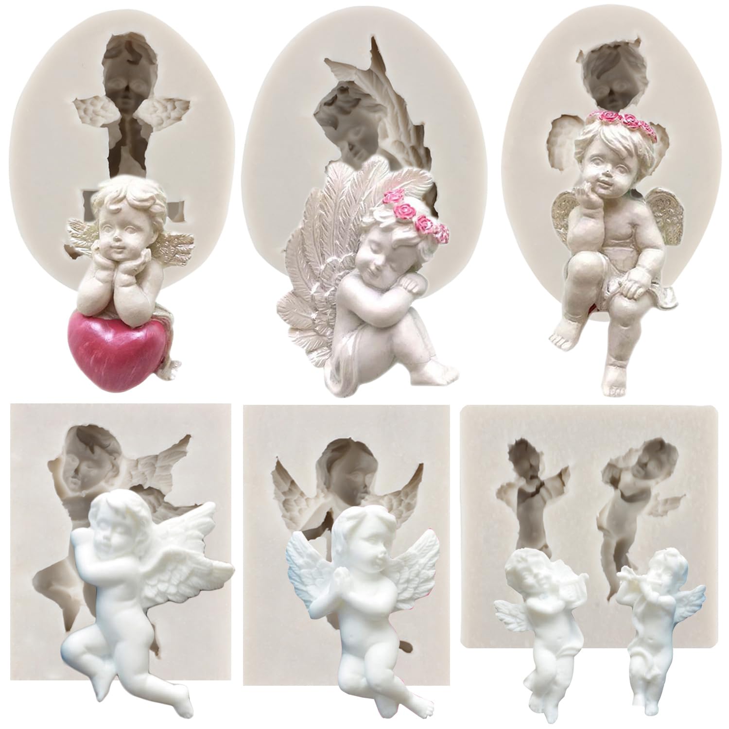 Mujiang Baptism Cake Decorations Set - 6 Piece Silicone Fondant Mold (Cross, Angel Baby)