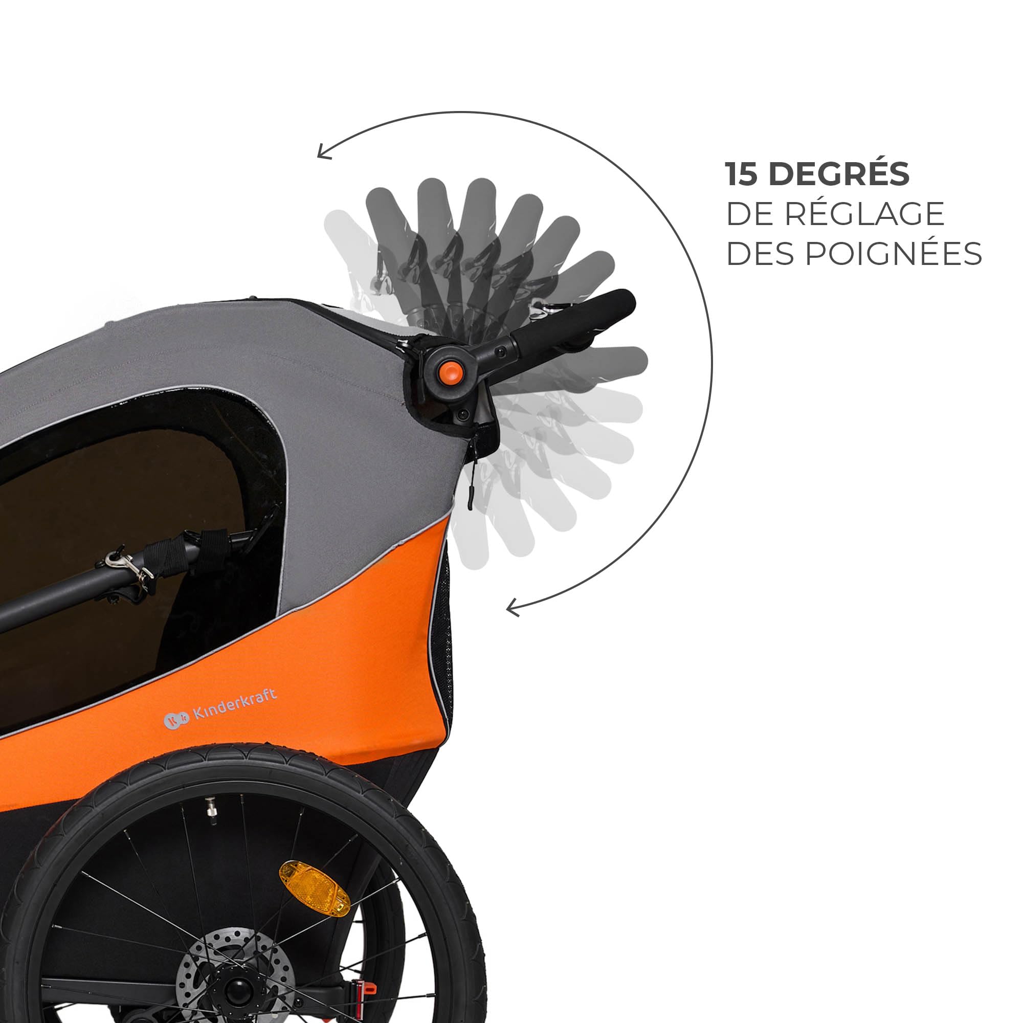 Kinderkraft NAVA 3-en-1, Remorque pour enfants Poussette, Jogger, Landau, Remorque à vélo, pour un ou deux Enfants, 2x22kg, Protection contre la pluie, Protection Contre les insectes, Orange