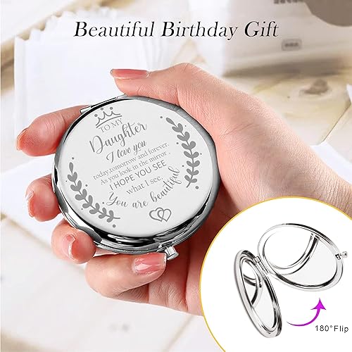 Miniatura 2 de Espejo compacto de regalo para hija de parte de papá, mamá, hija, regalos de cumpleaños para hija, espejo de maquillaje grabado para hija