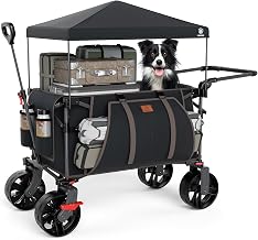 EVER ADVANCED XXL Folding Beach Trolley 225 L to 150 kg with Brake and Roof - Beach Trolley with Wheels 20 x 9 cm - for Camping, Beach, Shopping, Black