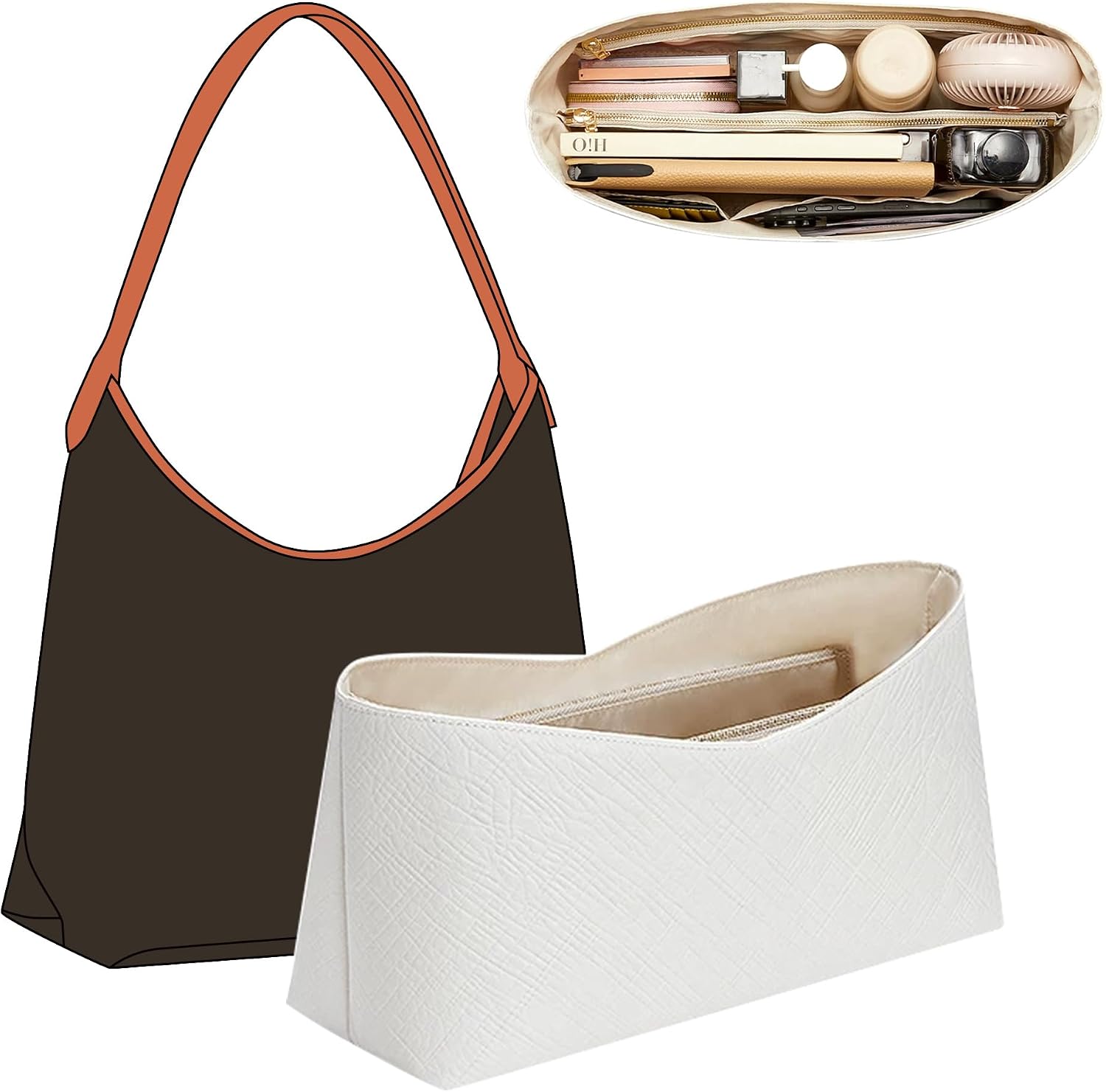 Dupont Paper Purse Organizer Insert for Goyard Hobo Shoulder Bags, Bag Organizer Insert for Bohème Hobo, Lightweight Hobo Inner Shaper with 6 Pockets & YKK Zipper