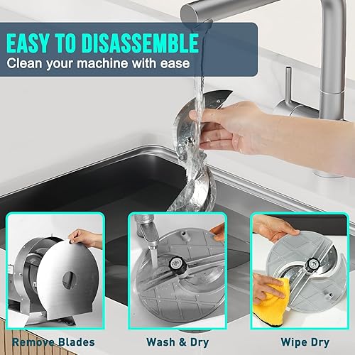 Miniatura 5 de Cortadora eléctrica de verduras, 40 W con grosor ajustable, hoja extraíble para una fácil limpieza, diseño de acero inoxidable compacto y seguro