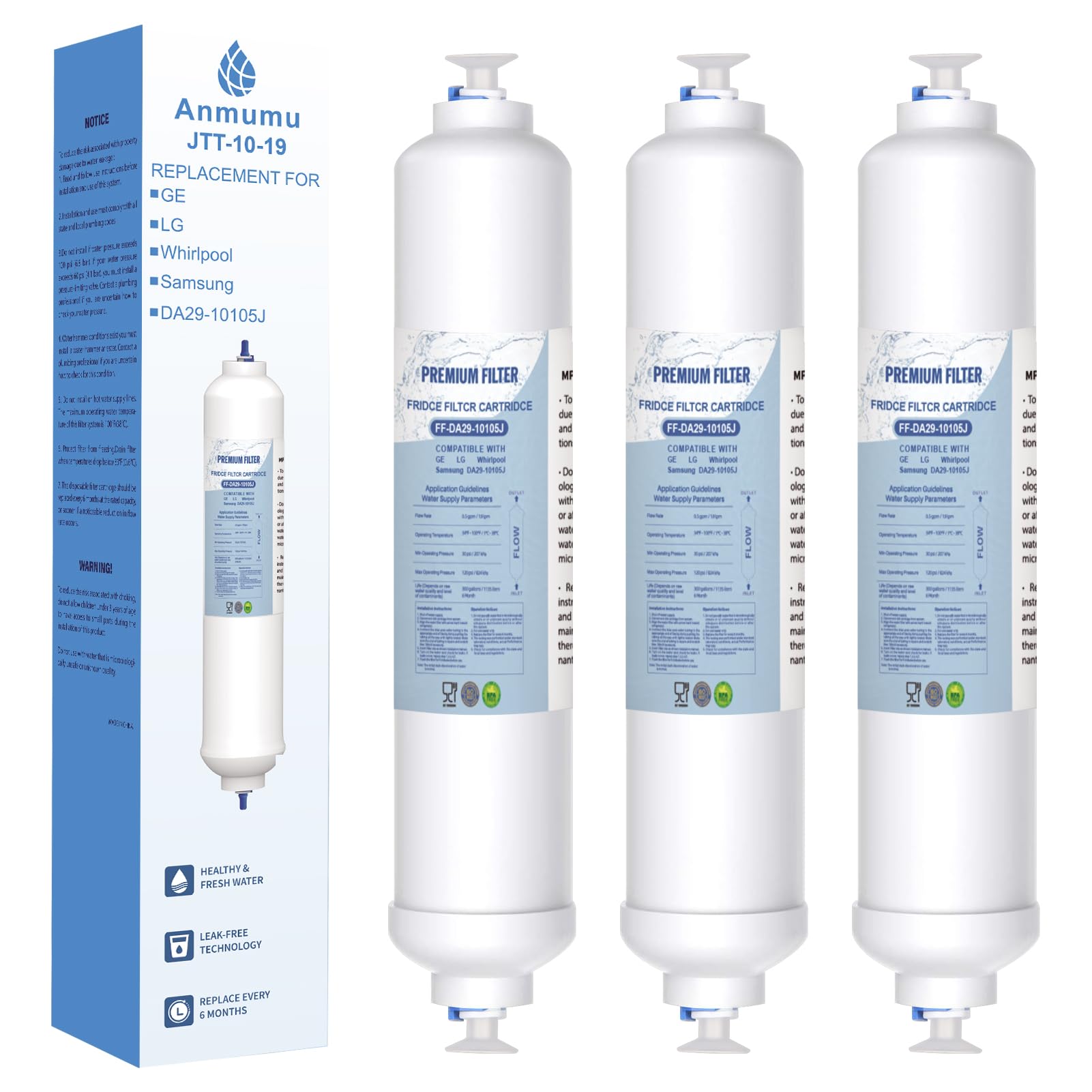 Inline Water Filter Compatible with Samsung* DA29-10105J, Samsung* Fridge Freezer DA99-02131B,HAFEX/EXP, DA99-02131B,WSF-100, EF9603, Haler LG,Daewoo GE, Bosch, Beko Inline Refrigerator,3 Pack