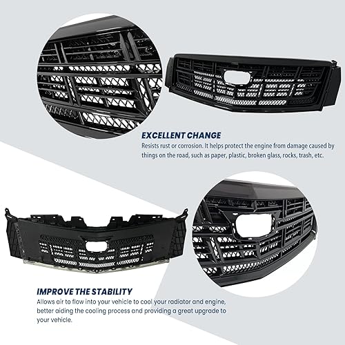 Miniatura 4 de Kit de repuesto para rejilla de entrada de aire frontal, color negro, brillante, malla negra, compatible con XTS 2013-2017