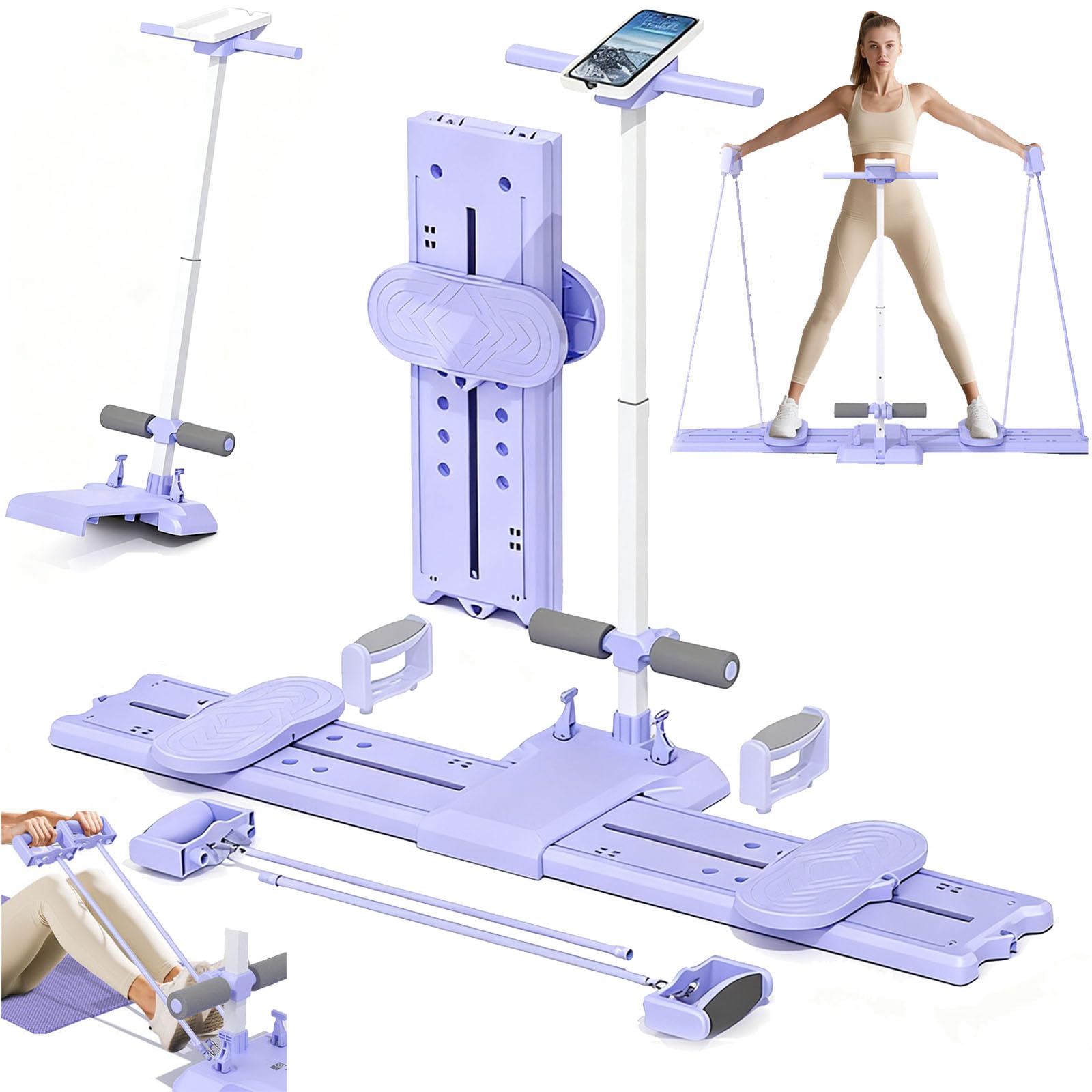 Tavola Reformer Per Pilates, 6 In 1 Ski Machine Per Allenamento Pavimento Pelvico Multifunzionale Tavola Scorrimento Pilates Con Fasce Resistenza Supporto Per Cellulare Trainer Addominale